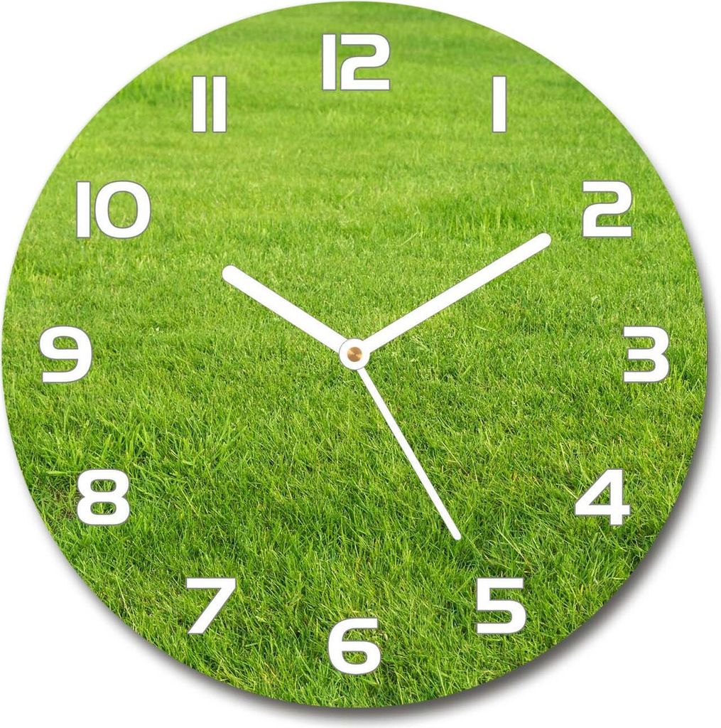 Wanduhr aus Glas 30fi Glasbild Glasuhr Gehärtetes Glas - weisse-zeiger - green grass