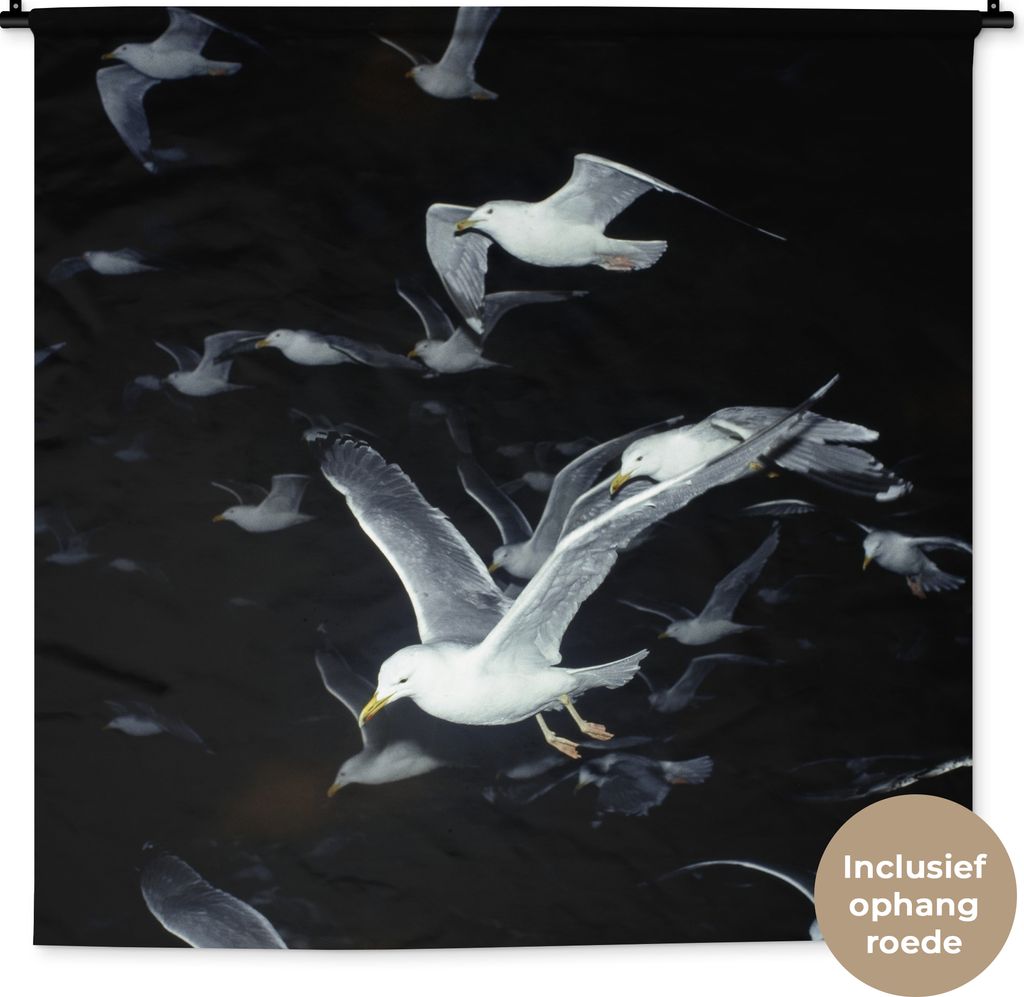 MuchoWow Wandteppich Wandbehang Vogel - Schwarz - Schwarm 120x120 cm Tapisserie Dekoration Wandtuch - Modern - Baumwollgewebe