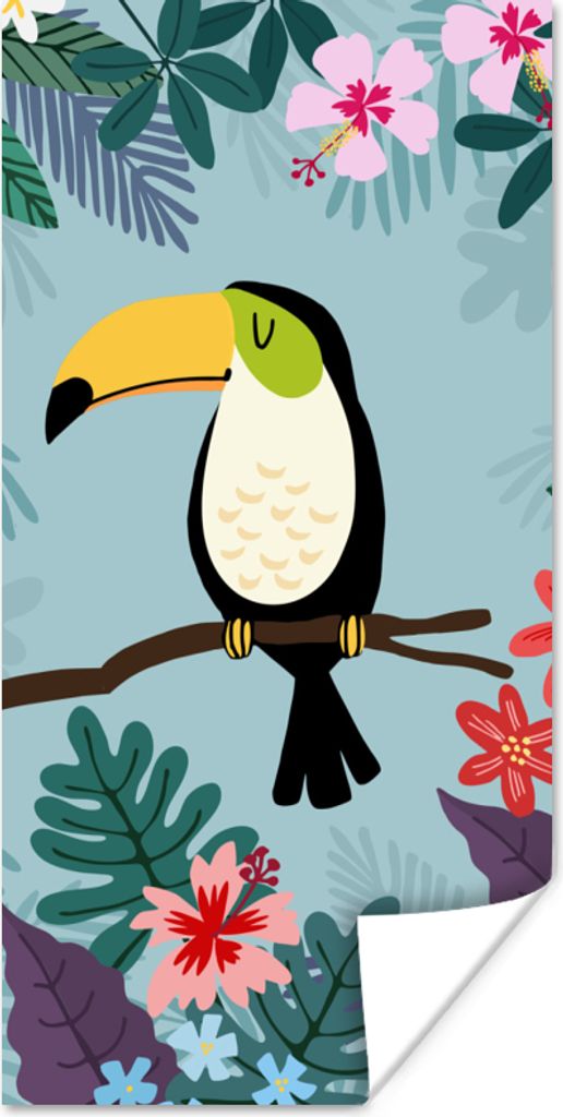 MuchoWow Poster Tukan - Pflanzen - Kinder - Tiere - Kinder 20x40 cm - Plakat - Foto