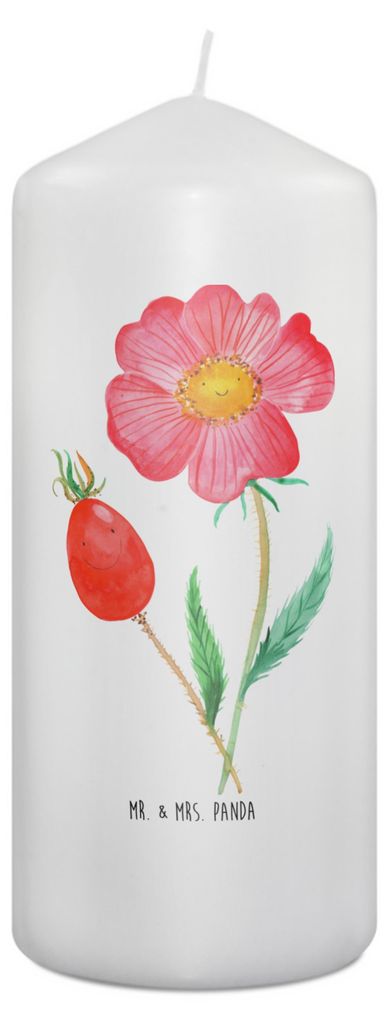 Mr. & Mrs. Panda Kerze Blume Hagebutte 19 x 8 cm - Weiß - Geschenk, Erinnerungslicht, Stumpenkerze, Lebensfreude, Garten, Schlechte Gedanken, Bloc...