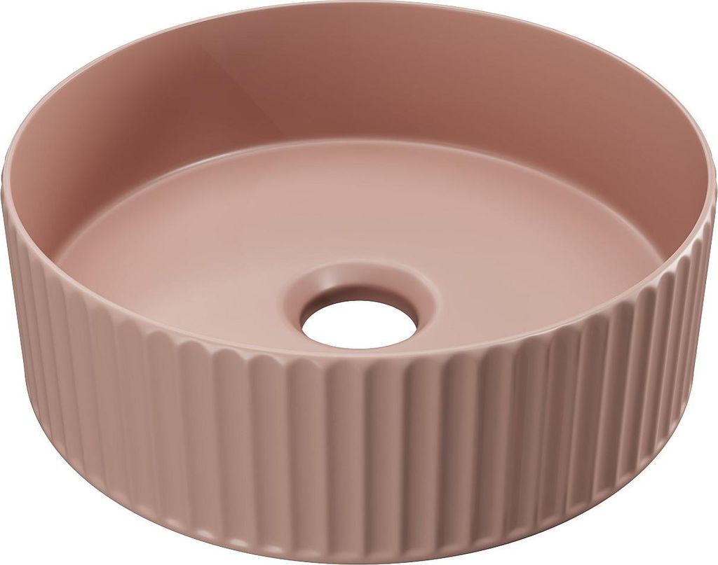 Aufsatzwaschbecken rund - Rosa matt - Keramik - geriffelt - Produktbild 