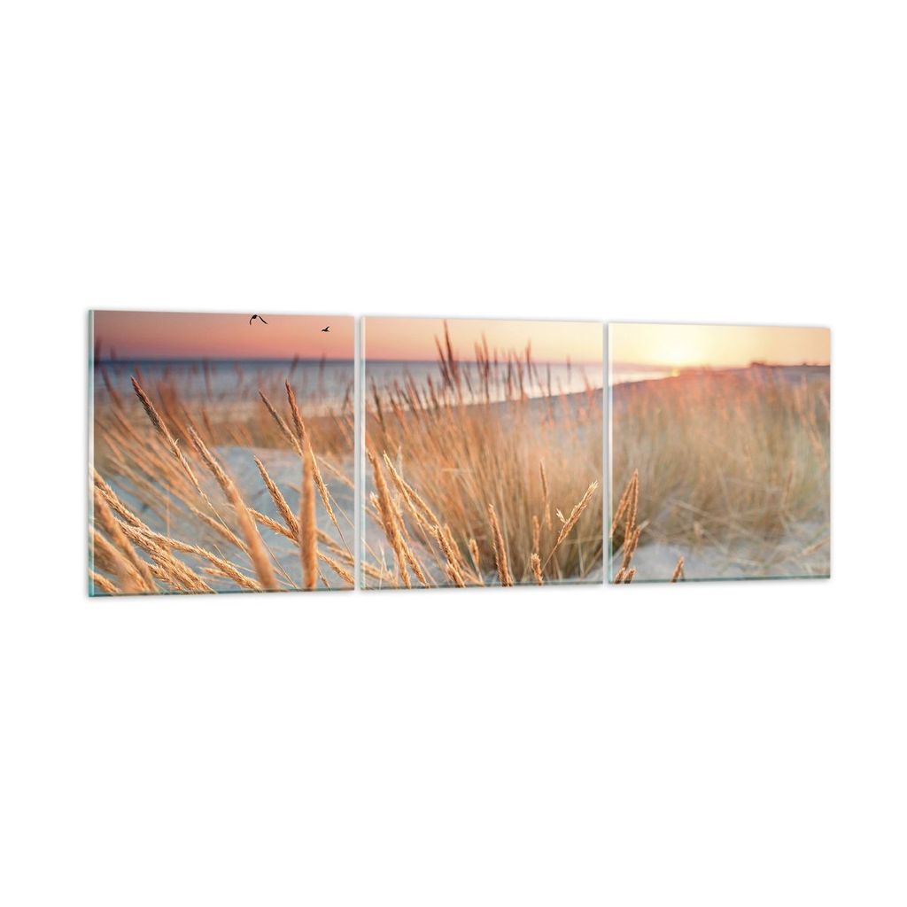 Bilder auf glas - 3 Teile - Sonne Vögel Sand - 90x30cm - Glasbilder - Wandbilder - Bilder - zum Aufhängen bereit - Wanddekoration aus Glas - Glas...