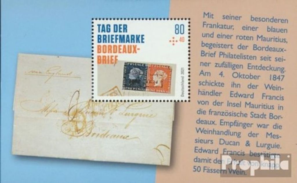 Briefmarken BRD (BR.Deutschland) 2021 Mi Block88 (kompl.Ausg.) postfrisch Tag der Briefmarke