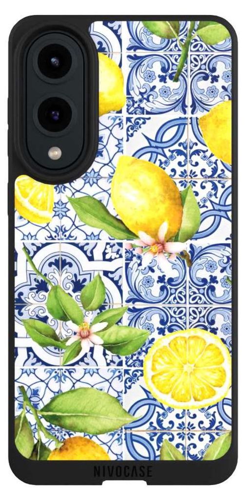 NIVOCASE Handyhülle für Samsung Galaxy S25 Edge Hülle NIVOpure Case Schwarz Griechenland Muster Zitrone