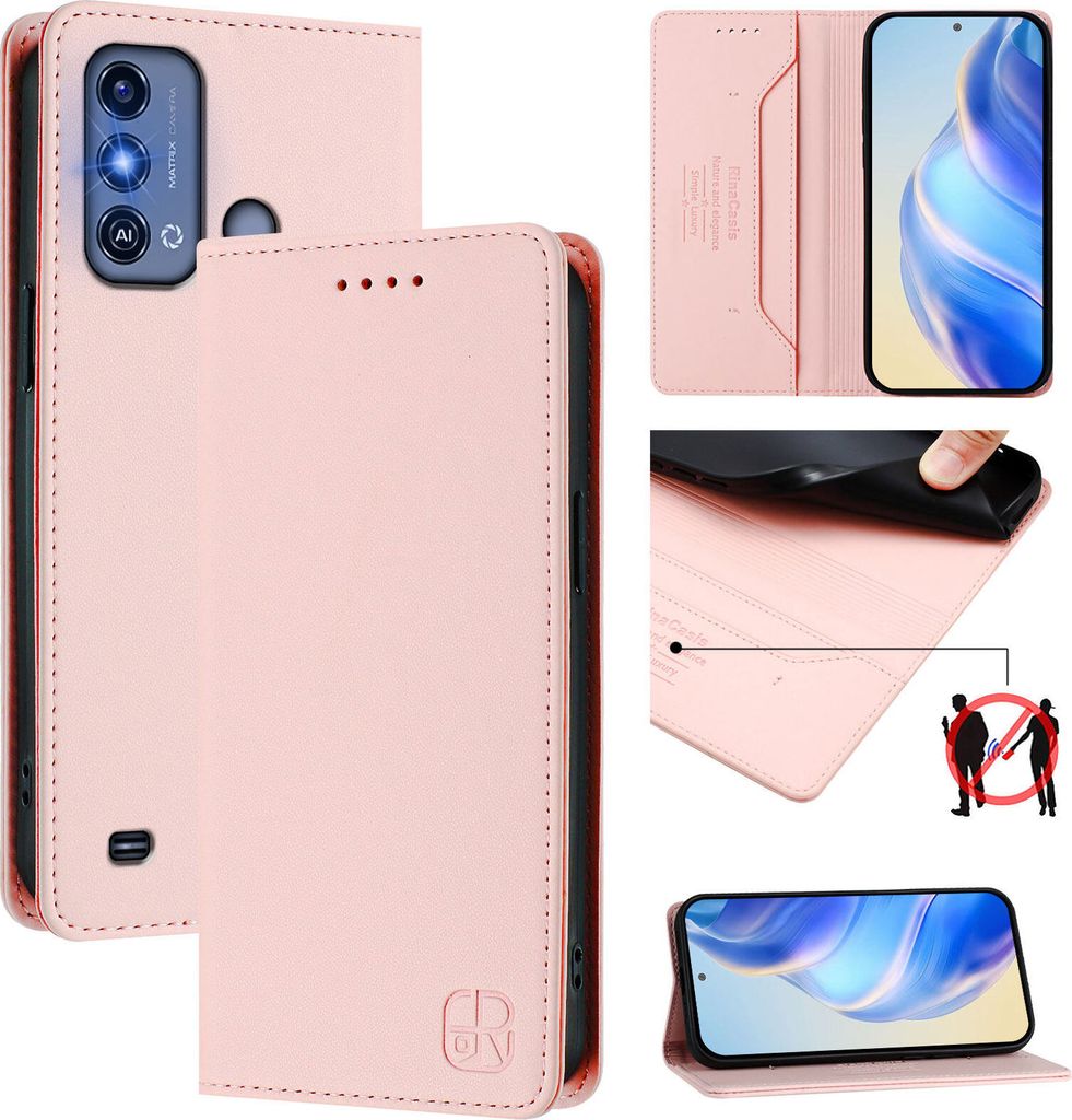 Lederhülle für ZTE Blade A53 Pro Hülle Flip Brieftasche Kartenfächern Ständer Schutzhülle Pink