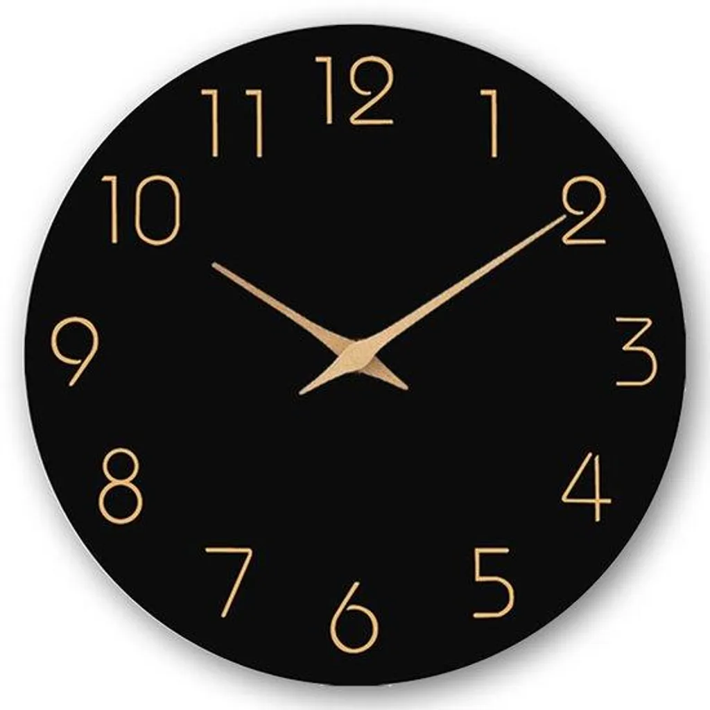 Horloge murale décorative noire pour salon moderne en bois naturel 30cm