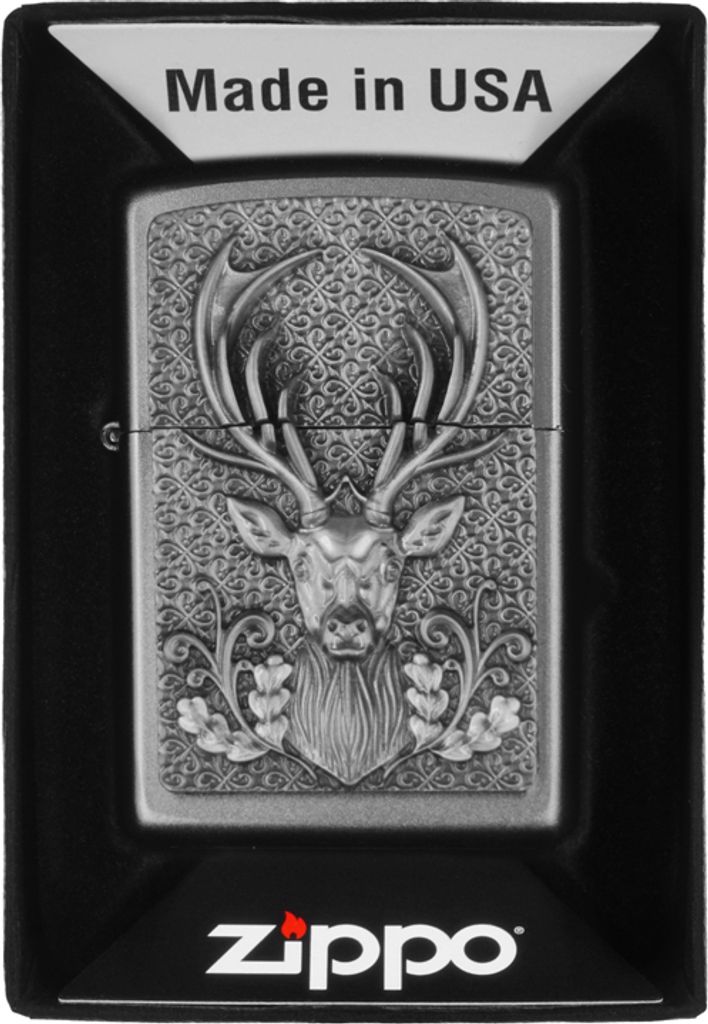 Zapa?ova? Zippo Deer Emblem Satin Finish chróm strieborný s Obrázok produktu 