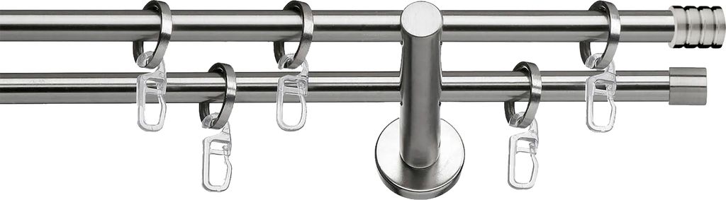 SN Deco - Stilgarnitur Genua, 16 mm, 2-Lauf, edelstahl optik, 480 cm (6x160 cm inkl. Verbinder), Komplettset mit Ringen