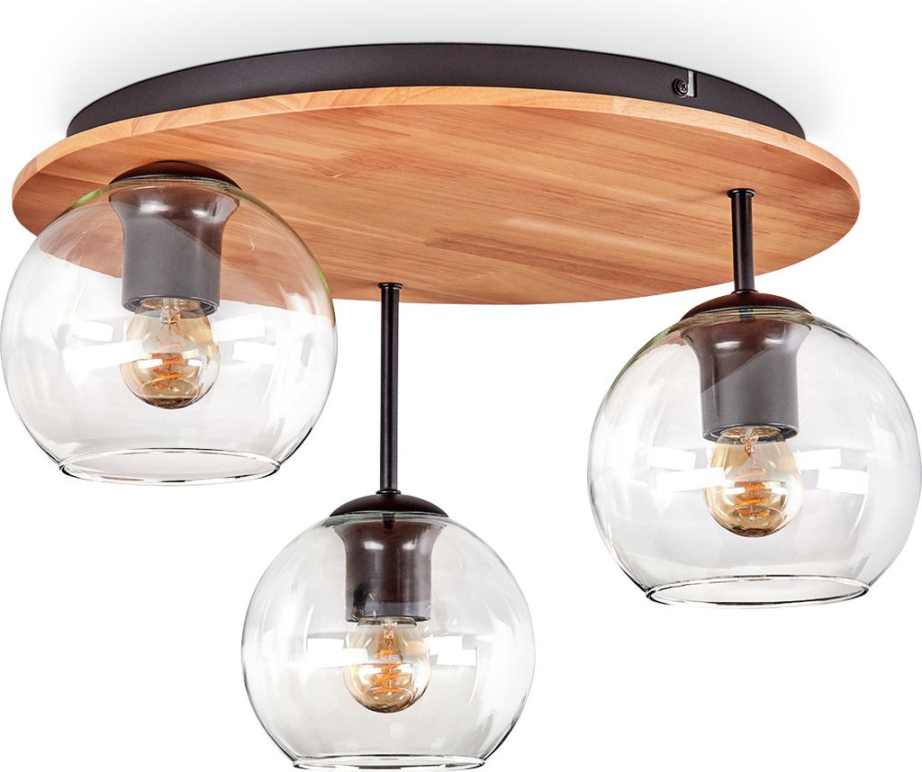 Cesaro Deckenlampe aus Metall/Holz/Glas in Schwarz/Naturfarben/Klar