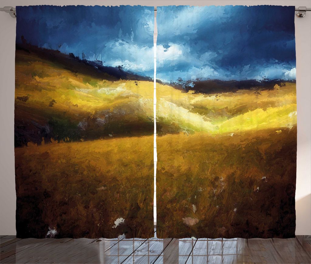 ABAKUHAUS Ölgemälde Rustikaler Vorhang, Rural Scenic Landschaft, Wohnzimmer Universalband Gardinen mit Schlaufen und Haken, 280 x 225 cm, Pale Ka...