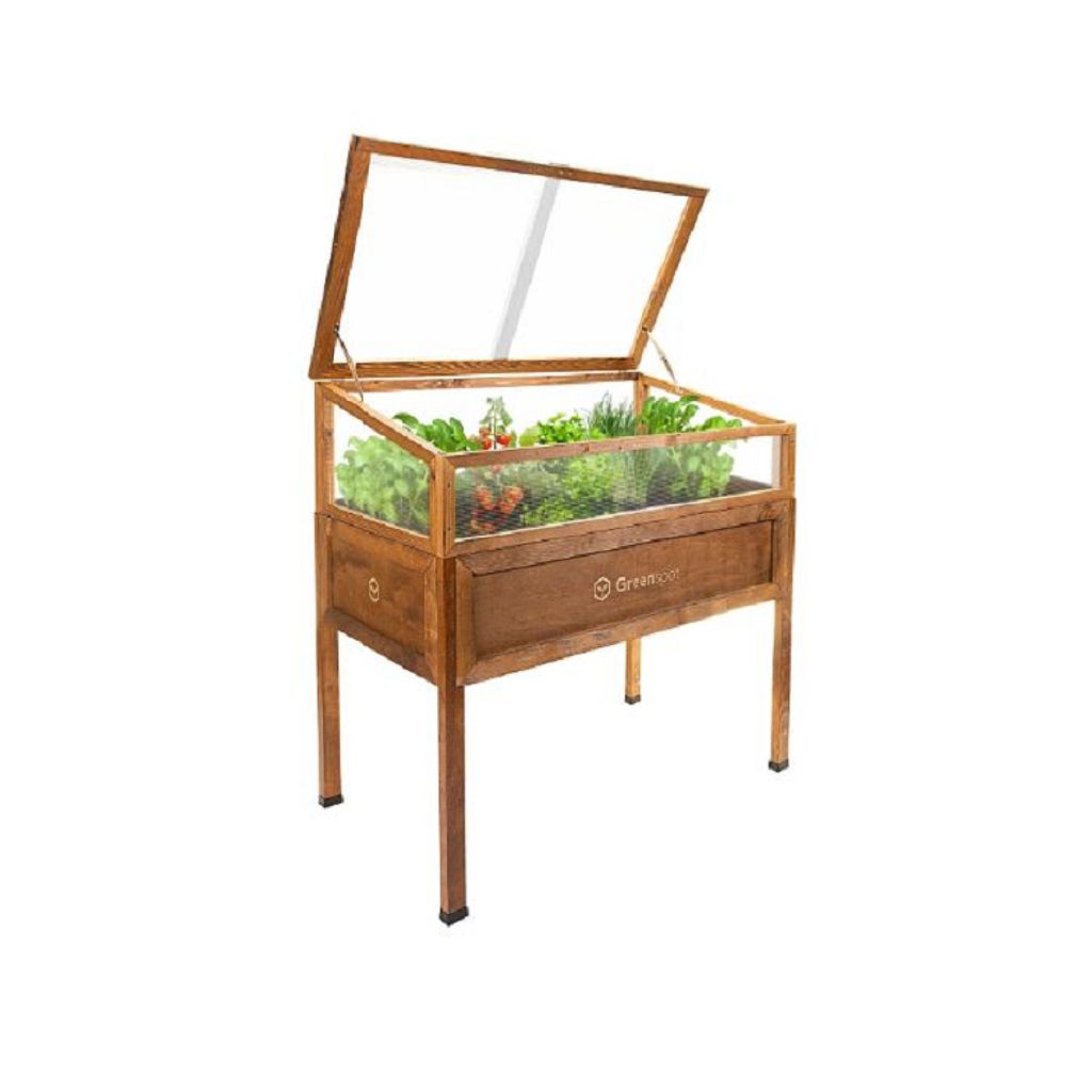 QLS Mini-Gewächshaus aus Holz Vintage 110x55 Hochbeet Balkon Frühbeet Terrasse 11265