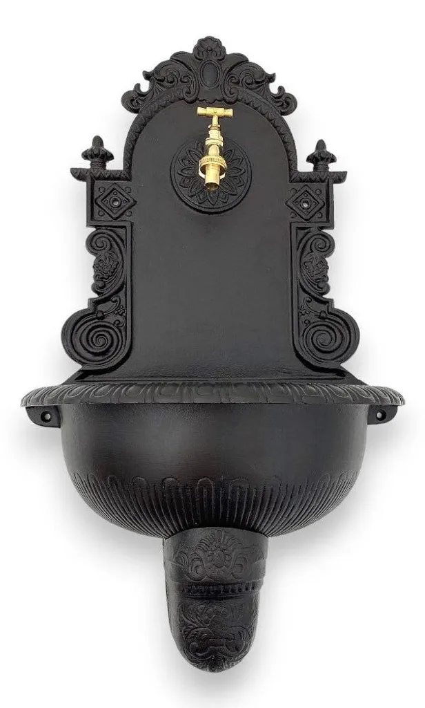 Fontaine de jardin en fonte anthracite - Point d'eau mural 78cm
