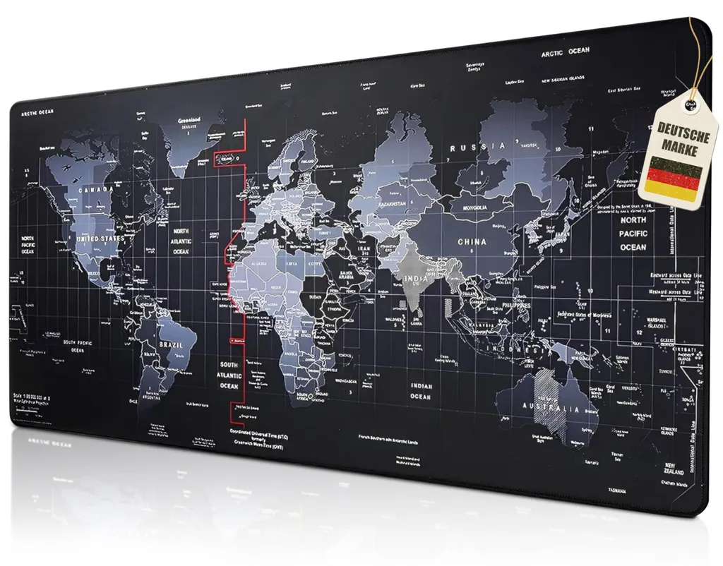 Tapis de Souris Antidérapant 80x30 cm - Mappemonde Haute Précision Bureau