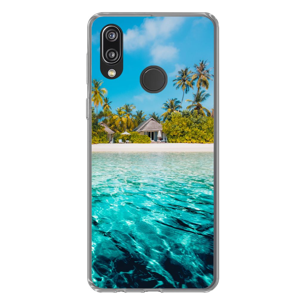 MuchoWow Handyhülle Schutzhülle Hülle für Huawei P20 Lite (2020) Strand - Palmen - Meer Silikon Softcase Handy Hülle - Kartenhalter