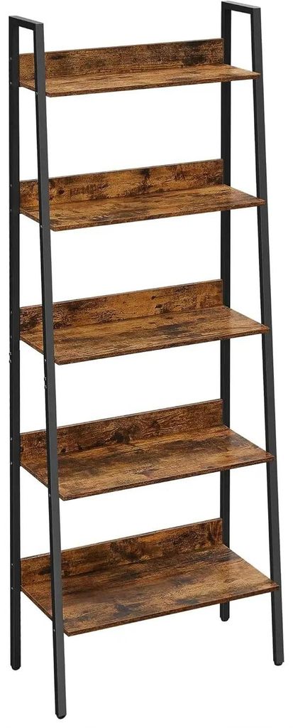Regal - Leiterregal Bücherregal - Industrieller Stil - 60x30x170 cm - Spanplatte & Stahl - Vintage Braun/Schwarz
