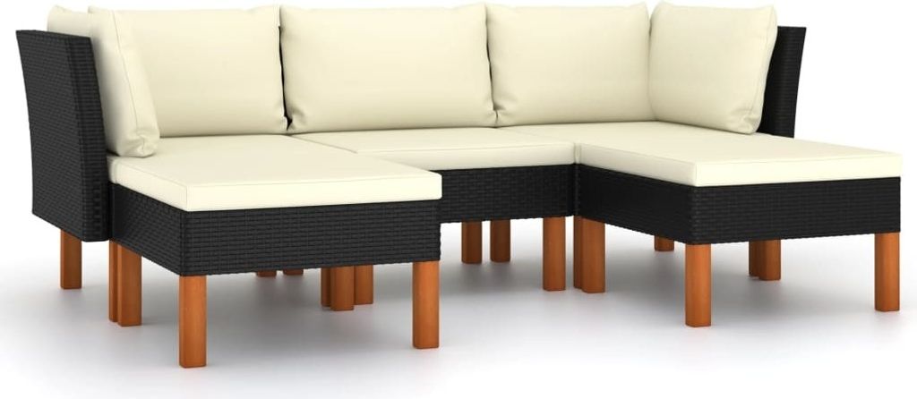 5-tlg. Garten-Lounge-Set mit Kissen Poly Rattan Schwarz