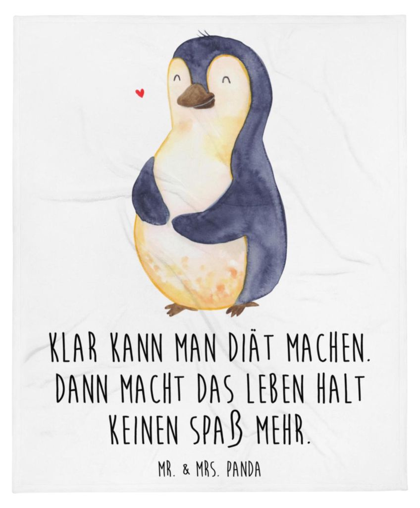 Mr. & Mrs. Panda Bettdecke Pinguin Diät - Weiß - Geschenk, Kuscheldecke, Tagesdecke, Motivation, Pinguine, Flauschige Decke, Wohndecke, Abnehmen,...