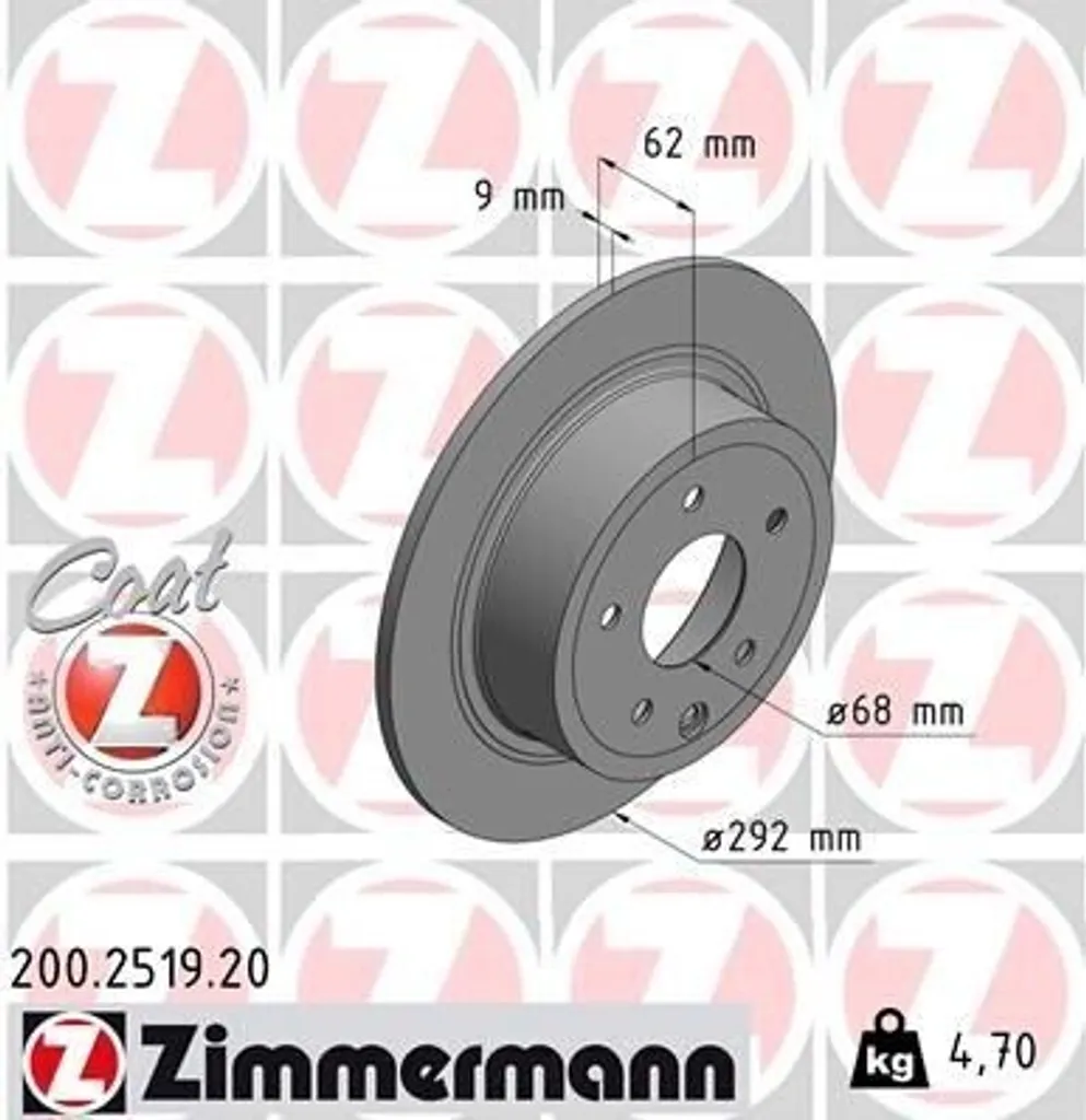 Disque de frein haute résistance Zimmermann 200.2519.20 anticorrosion
