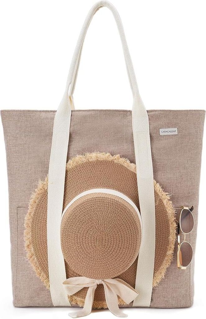 Ziplock Strandtasche Beige mit Huthalterung für Frauen