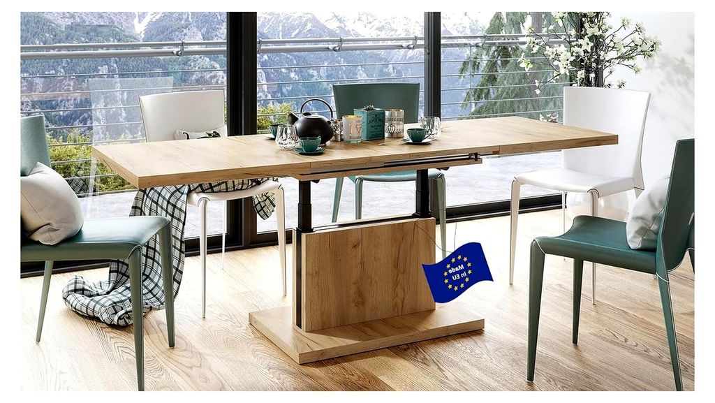 Aston Ausziehbarer Couchtisch höhenverstellbar 120/200 cm in Eiche Gold Craft modern vielseitig