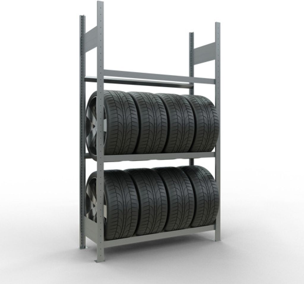 Schulte Reifenregal mit reifenschonenden Traversen | Grundregal | HxBxT 200x115x40cm | 3 Ebenen | Fachlast 150kg | Verzinkt