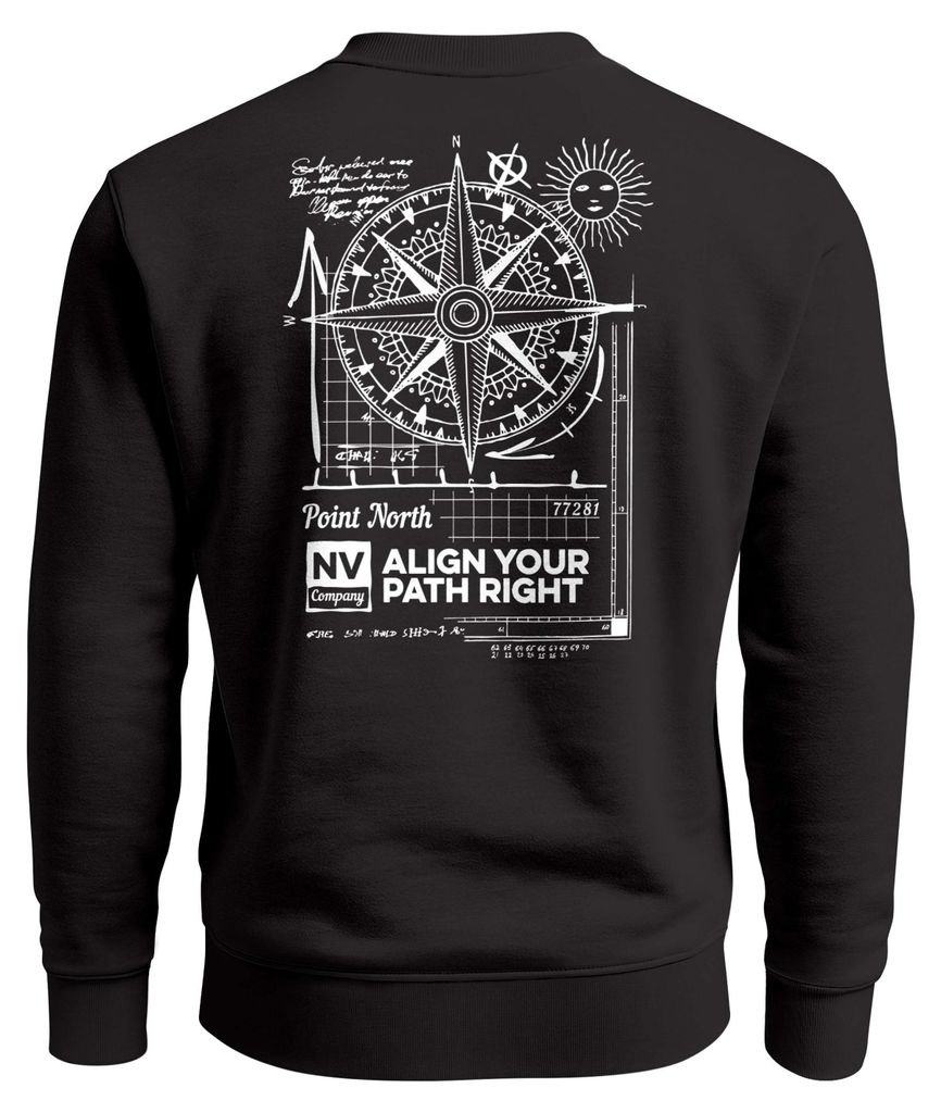 Sweatshirt Herren Pullover mit Backprint Point North Kompass Backprint Adventure Streetwear Design Fashion Männer Neverless