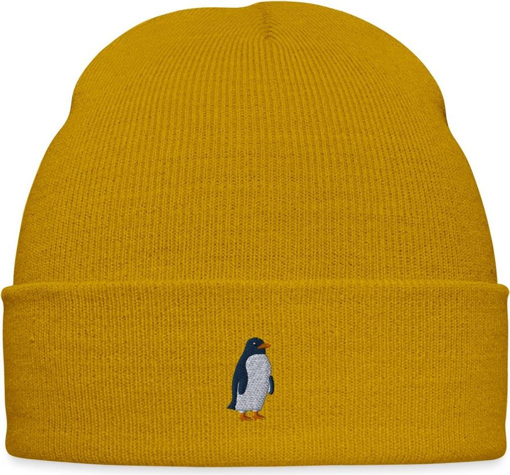 Spreadshirt Kleiner Pinguin Stickerei Bestickte Wintermütze, One size, Senfgelb