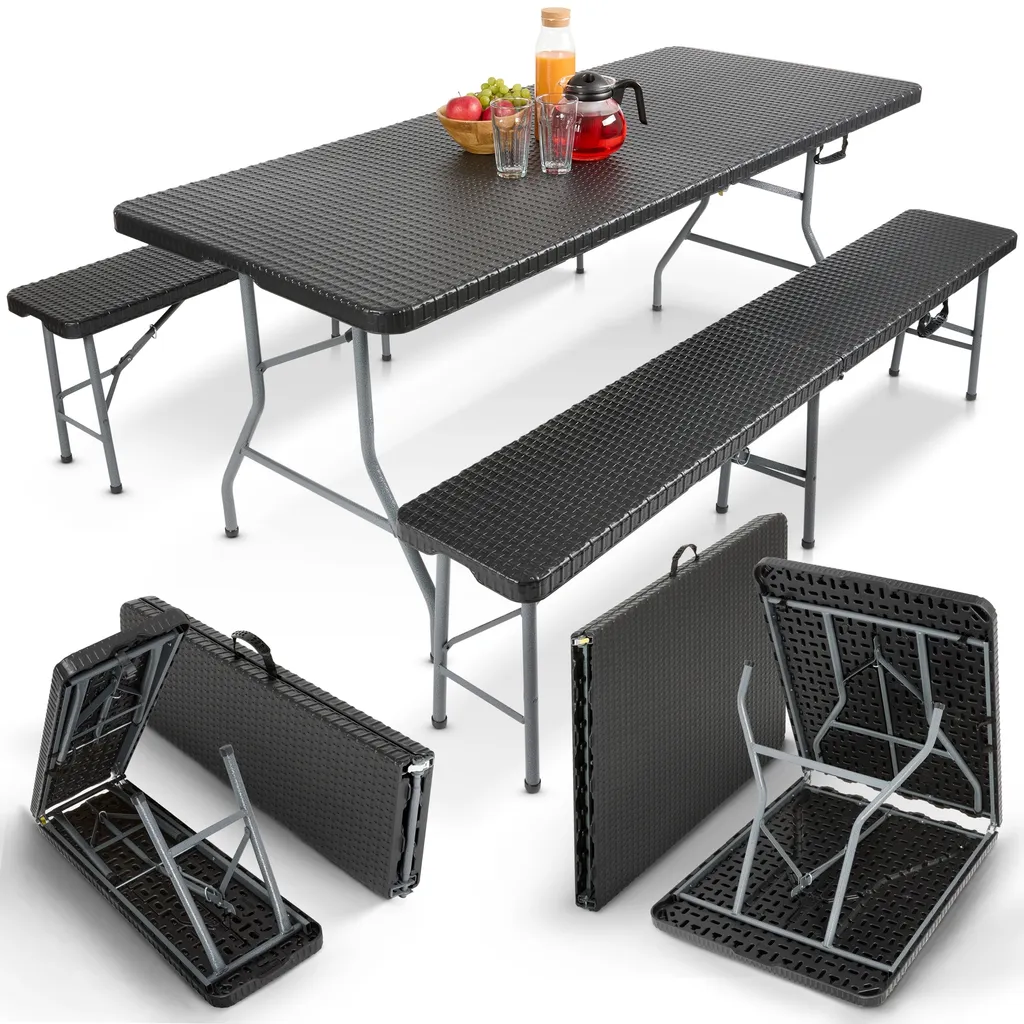 AREBOS Ensemble de Tente à Bière 3 Pièces Aspect Rotin Noir Pliable
