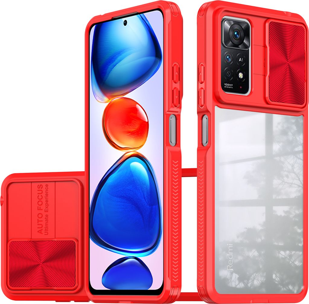 Redmi Note 11 Pro Hülle, TPU Bumper mit mit Schiebe Kamera Schutz Klar Schutzhülle für Xiaomi Redmi Note 11 Pro 5G/4G Rot