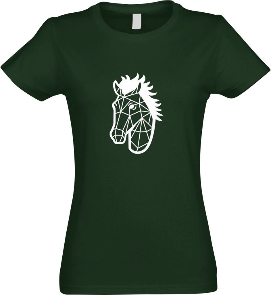 Kiwistar - T-Shirt tailliert - Damen - flaschengrün - Polygon Pferd Stute Tier Art - mit Motiv Bedruckt - Funshirt Design - Sport - Freizeit - Dam...