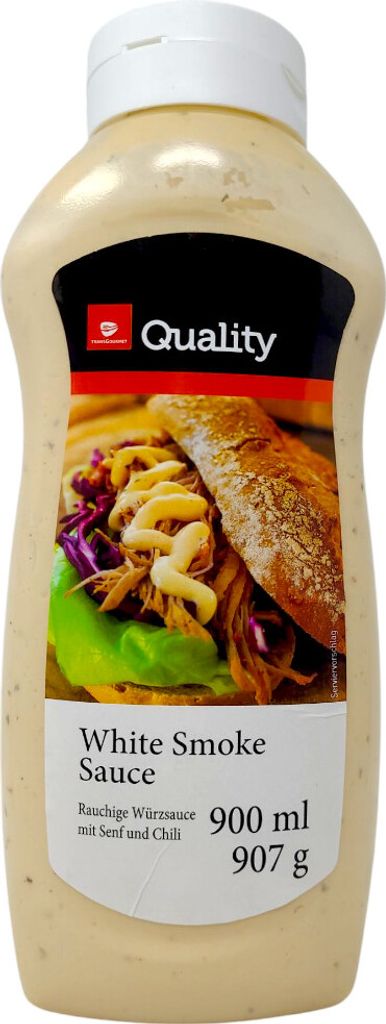 TGQ White Smoke Sauce 900ml Flasche Rauchige Würzsauce mit Senf und Chili