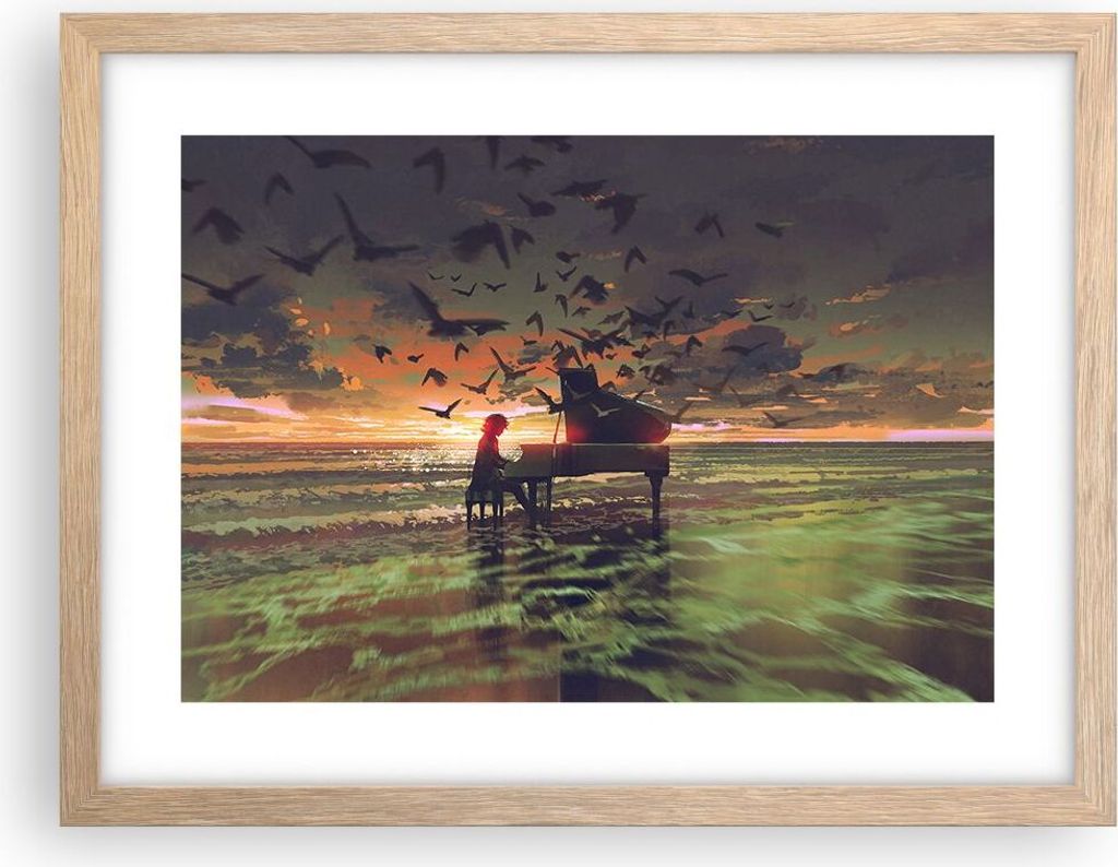 Gerahmtes Poster - Rahmen in heller Eiche - Klaviermusik - 40x30 cm - Wand Bild - Wanddeko - Wandbilder - Kunstposter - Wandposter - Bilderrahmen -...