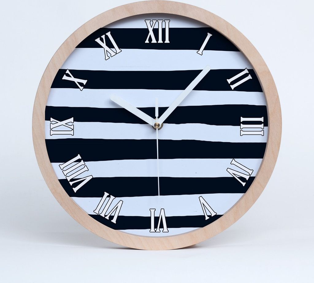 Holzuhr 20fi cm wanduhr - weiße Spitzen - gestreifter Hintergrund