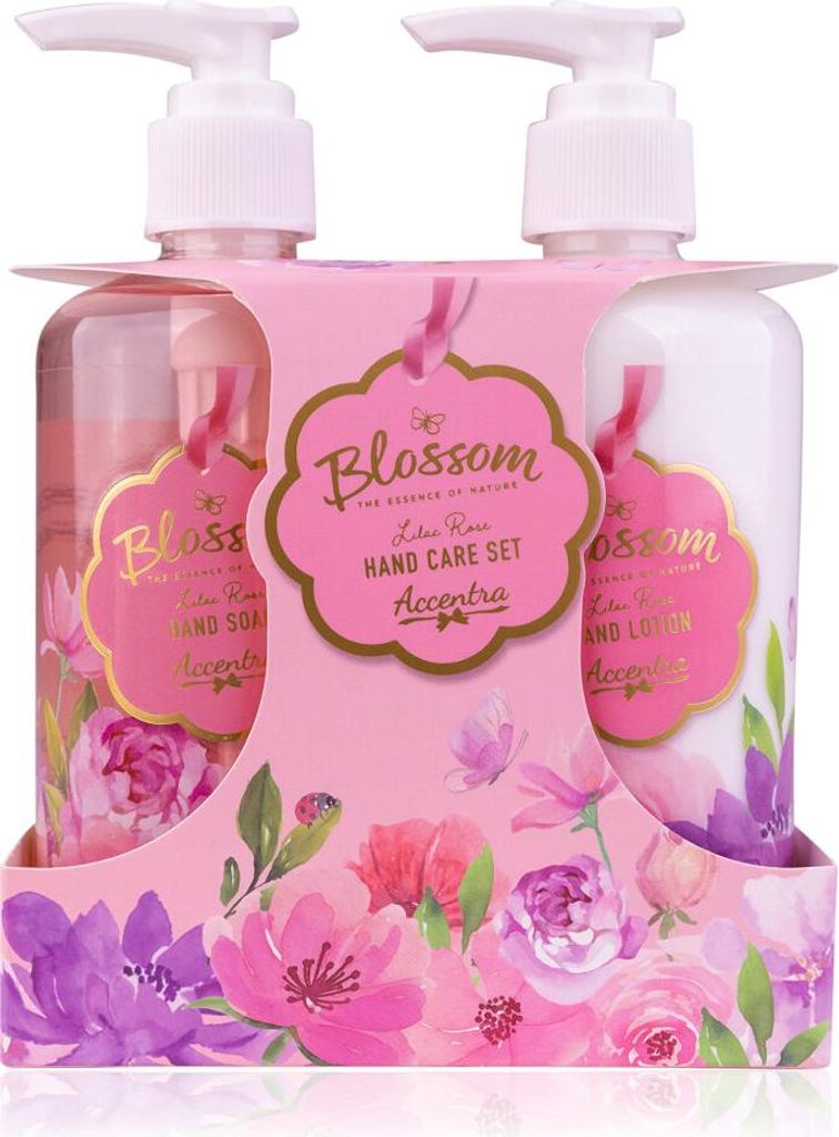 BLOSSOM Handpflege-Set in einer Geschenkbox mit Pumpe, Handseife 290 ml, Handlotion 290 ml, Duft: Rose, Polyurethan6/12