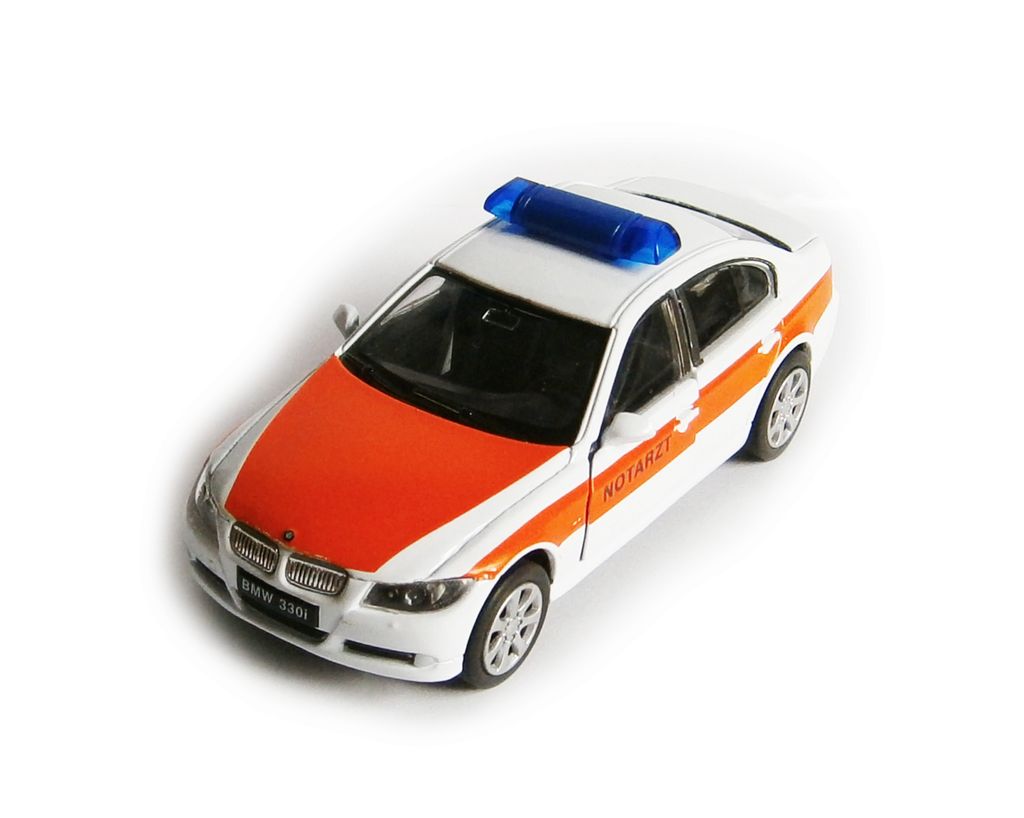 Modellauto BMW 330i Notarzt orange weiß WELLY 1:37 NEU OVP Spielzeugauto 