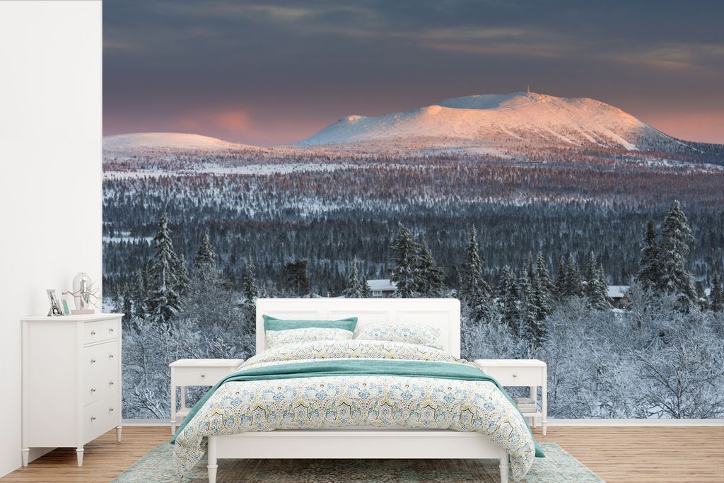 MuchoWow Fototapete für Wohnzimmer oder Schlafzimmer Wandtapete Vinyl Motivtapete Winterliche Berglandschaften - 450x300 cm - Gemusterte
