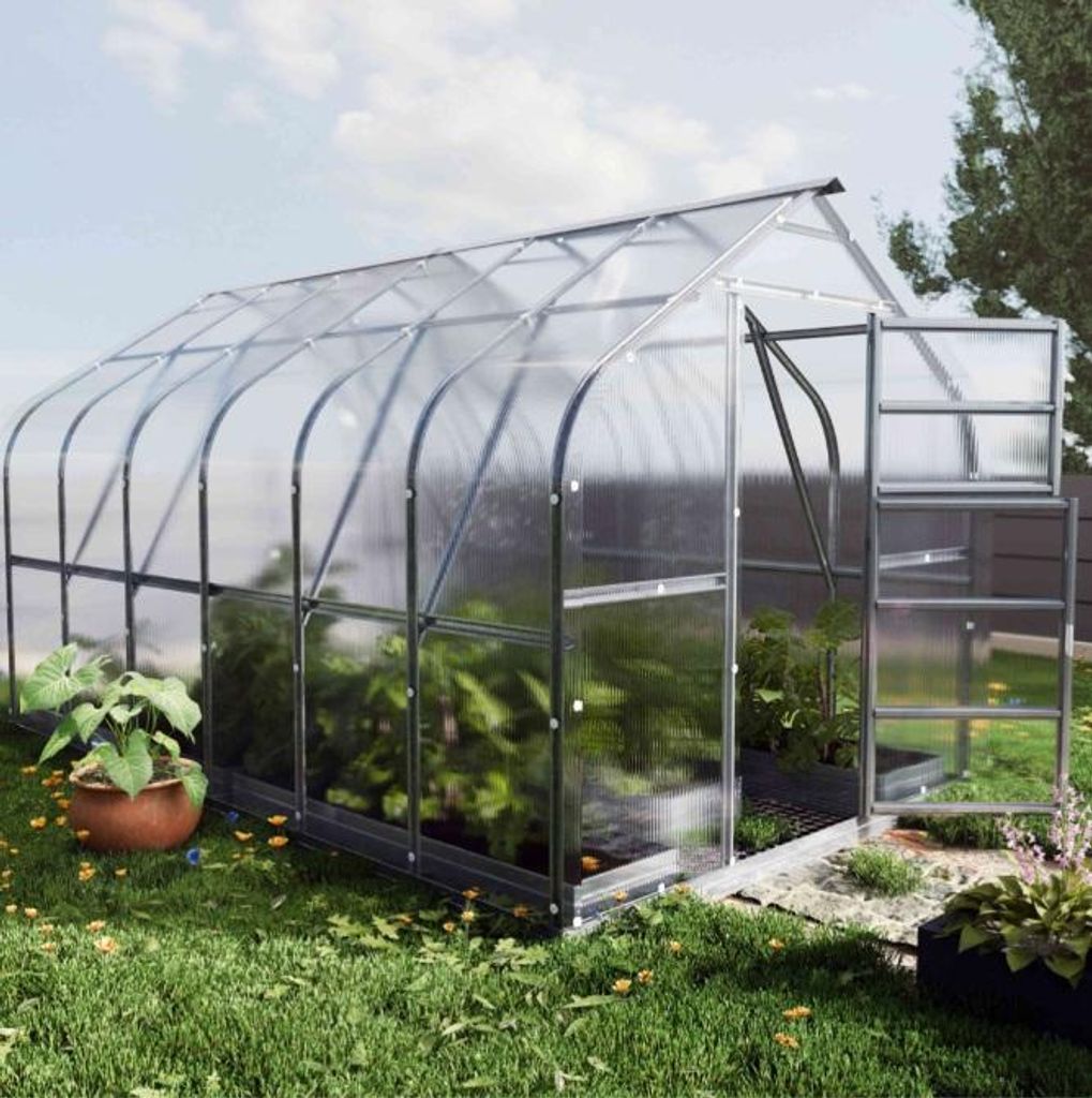 Gewächshaus KLASIKA STANDART 10 (2,5 x 4 m) mit fundament, 4 mm Polycarbonat und dachluken mit automatischen Öffnern.