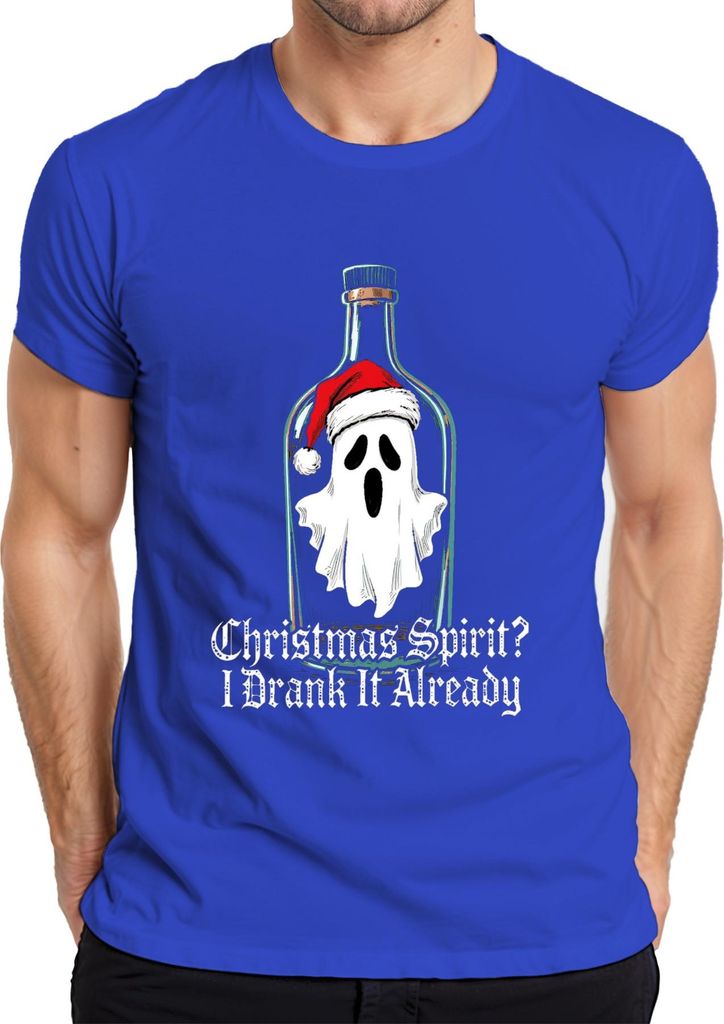 Christmas Spirit I Drank It Already Ghost Bottle Santa Hat Funny Herren T-Shirt, Blau, XXL