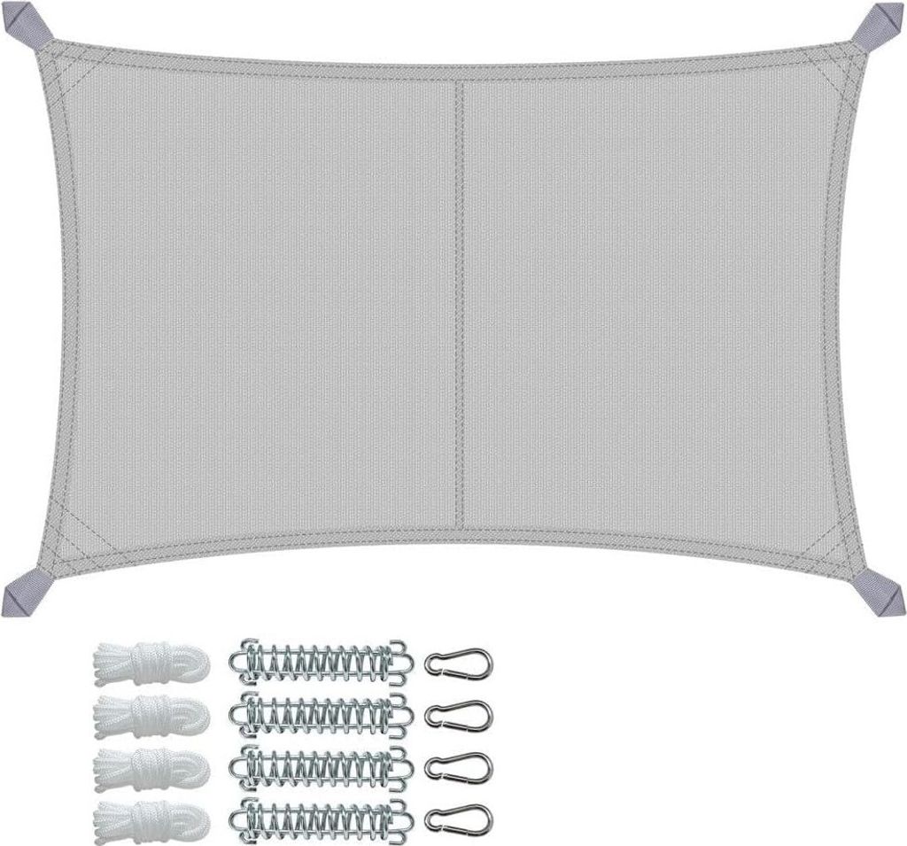 VOUNOT Wasserdicht Sonnensegel Rechteckig mit Befestigung Set, 3x4m, Grau