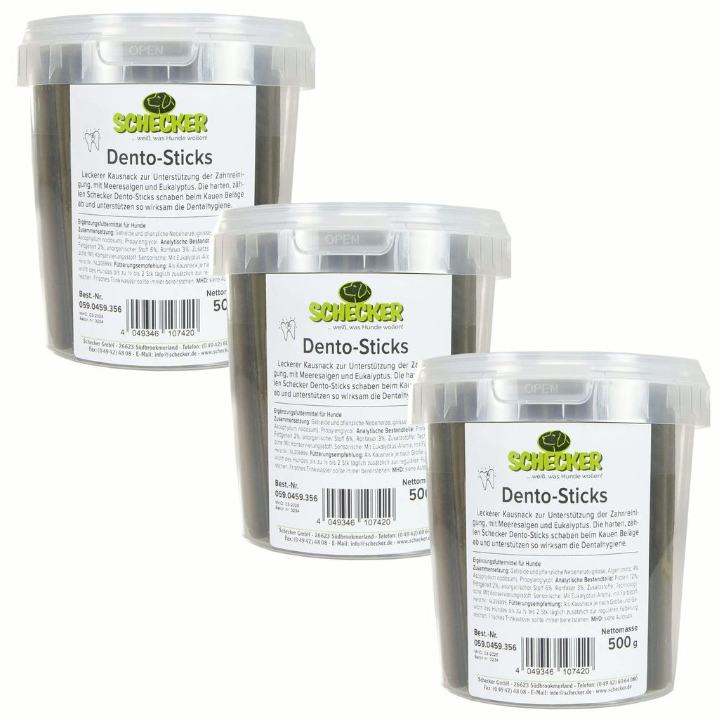 3 x 500g - Schecker Zahnpflege - Dento Sticks - mit Produktbild 