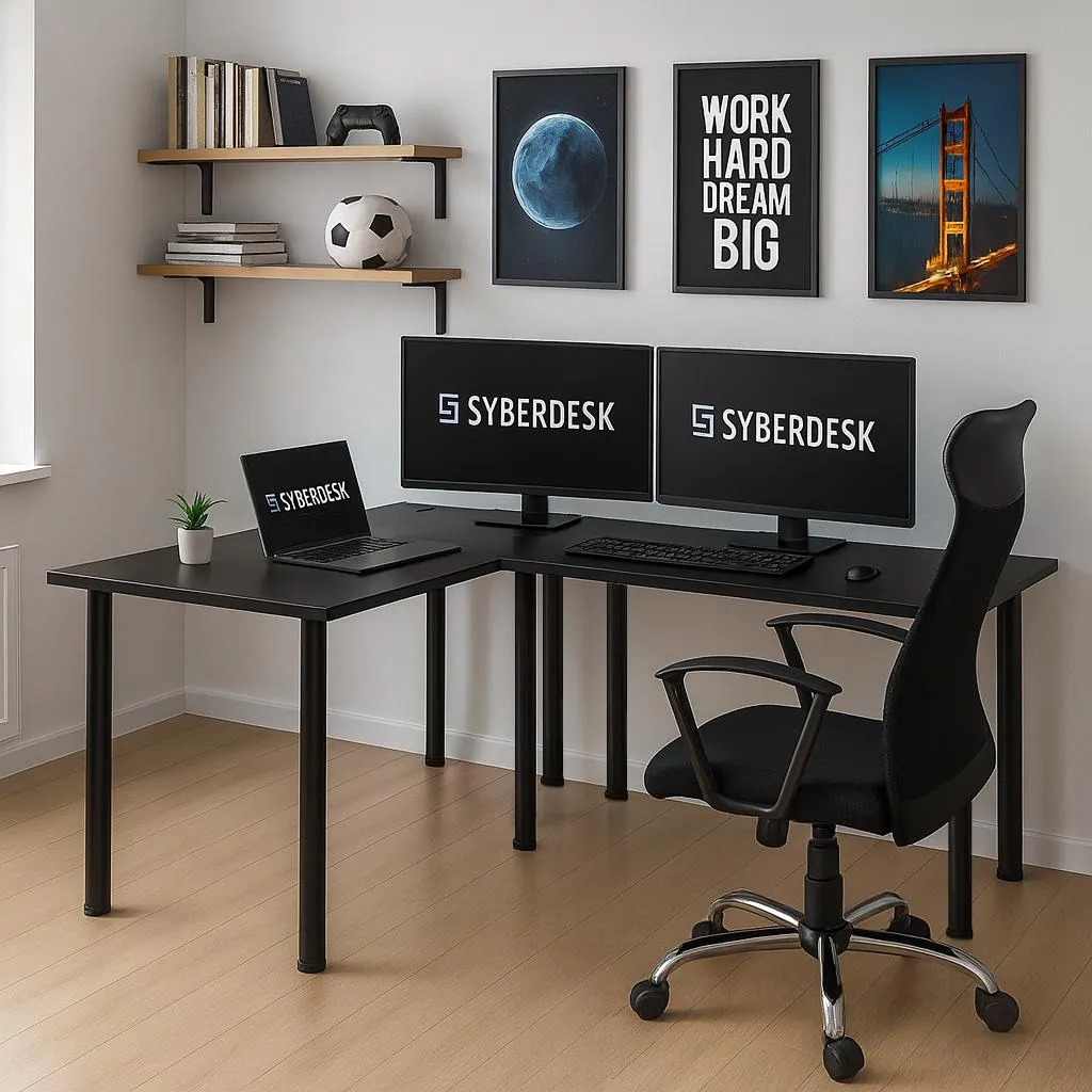 Bureau d'Angle Gaming Noir 197 cm SyberDesk Pro pour Setup Multi-Écran - 3
