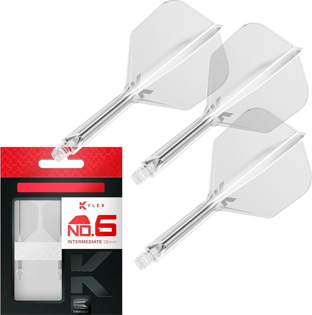 Target Darts K-Flex No.6 Integrierte Dart Flights und Shafts, Intermediate 26mm, Transparent, 3er Set