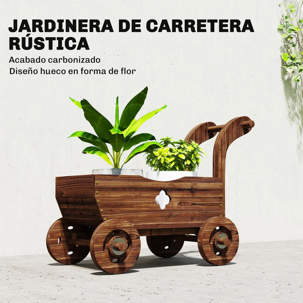 Brouette décorative en bois robuste 45 kg avec ergonomie et 4 roues - 3