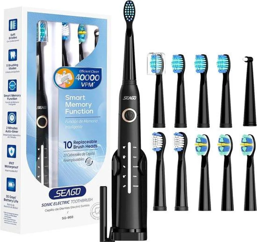 Brosse à dent électrique charge rapide avec 10 brossettes interchangeables