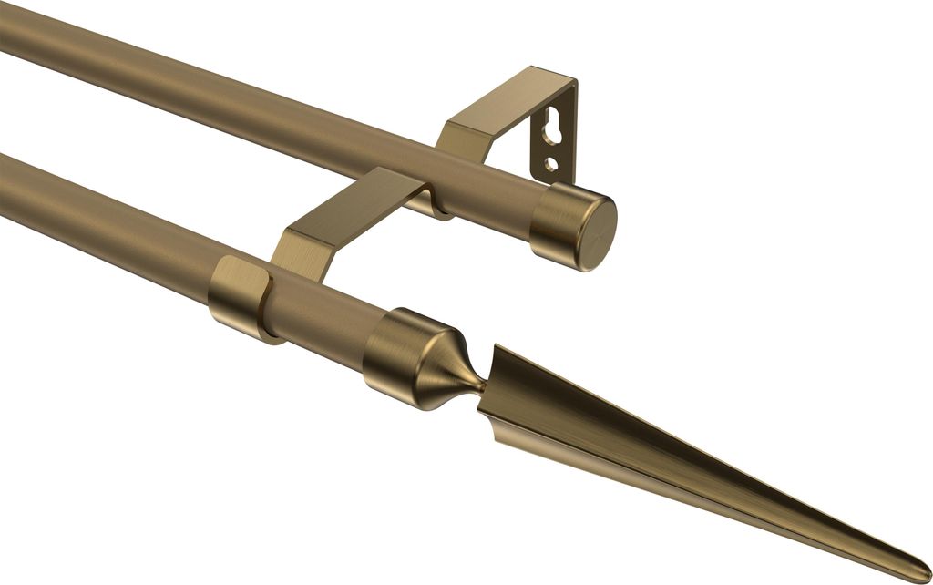 Interdeco Gardinenstange / Vorhangstange Gold matt / Messing Antik, Typ Olymp Lorenzo (Speer), 16 mm Ø 2-läufig, 360 cm