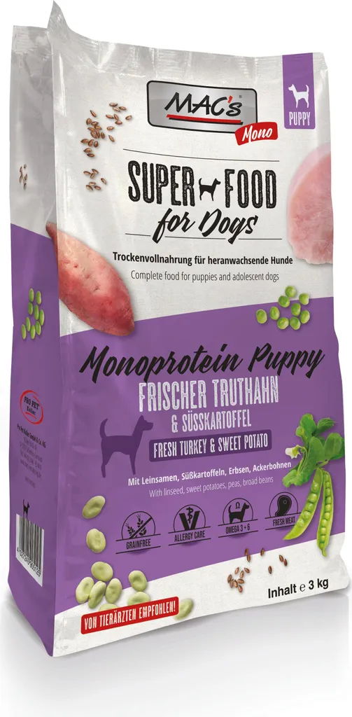 Cibo Secco MAC's DOG Mono Puppy 3kg | Nutrizione Naturale per Cuccioli