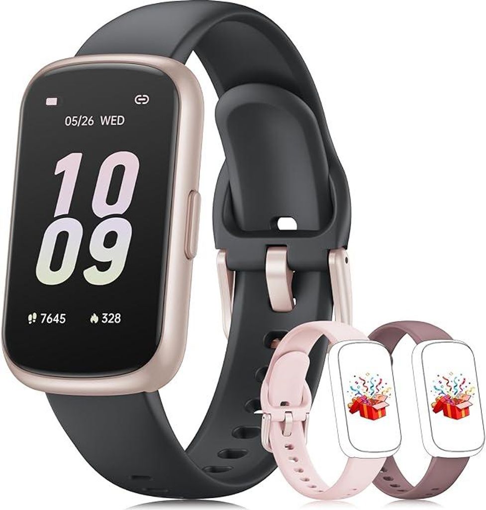 Smartwatch Damen Herren 3 Armbänder, 1,47'' Klein Fitness Tracker Aktivitätstracker Pulsuhr SpO2 Schlaftracker Schrittzähler Sportuhr für Andro...