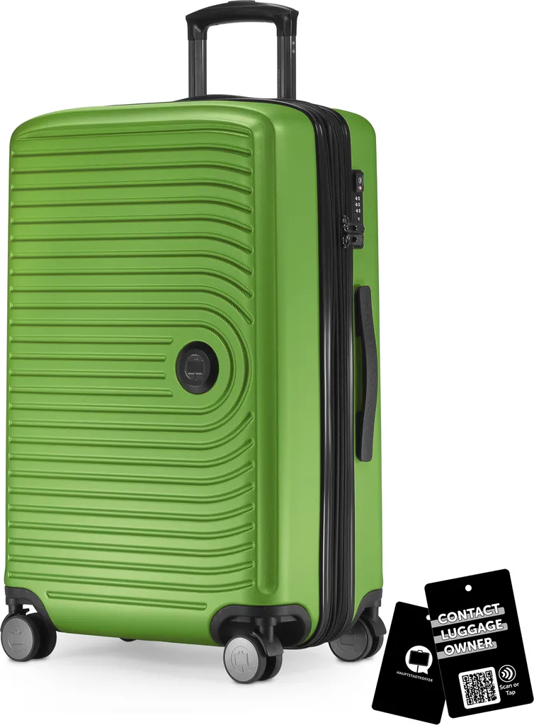 Medium - valigia media + targhetta digitale, valigia da viaggio espandibile trolley da check-in 90L dimensioni cintura 158 cm doppie ruote trolley TSA, verde mela