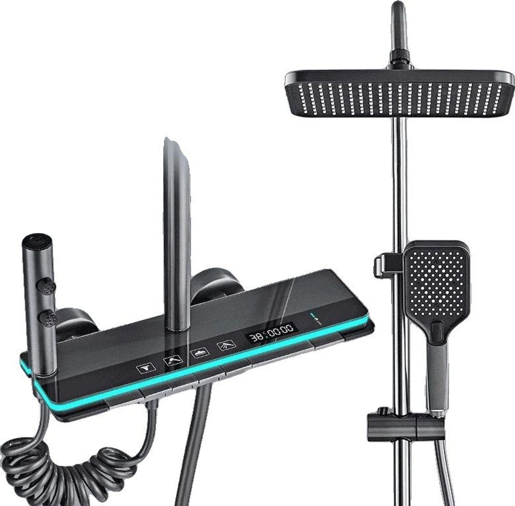 Duschset, höhenverstellbar, polierte Oberfläche, Heiß Kalt Grau