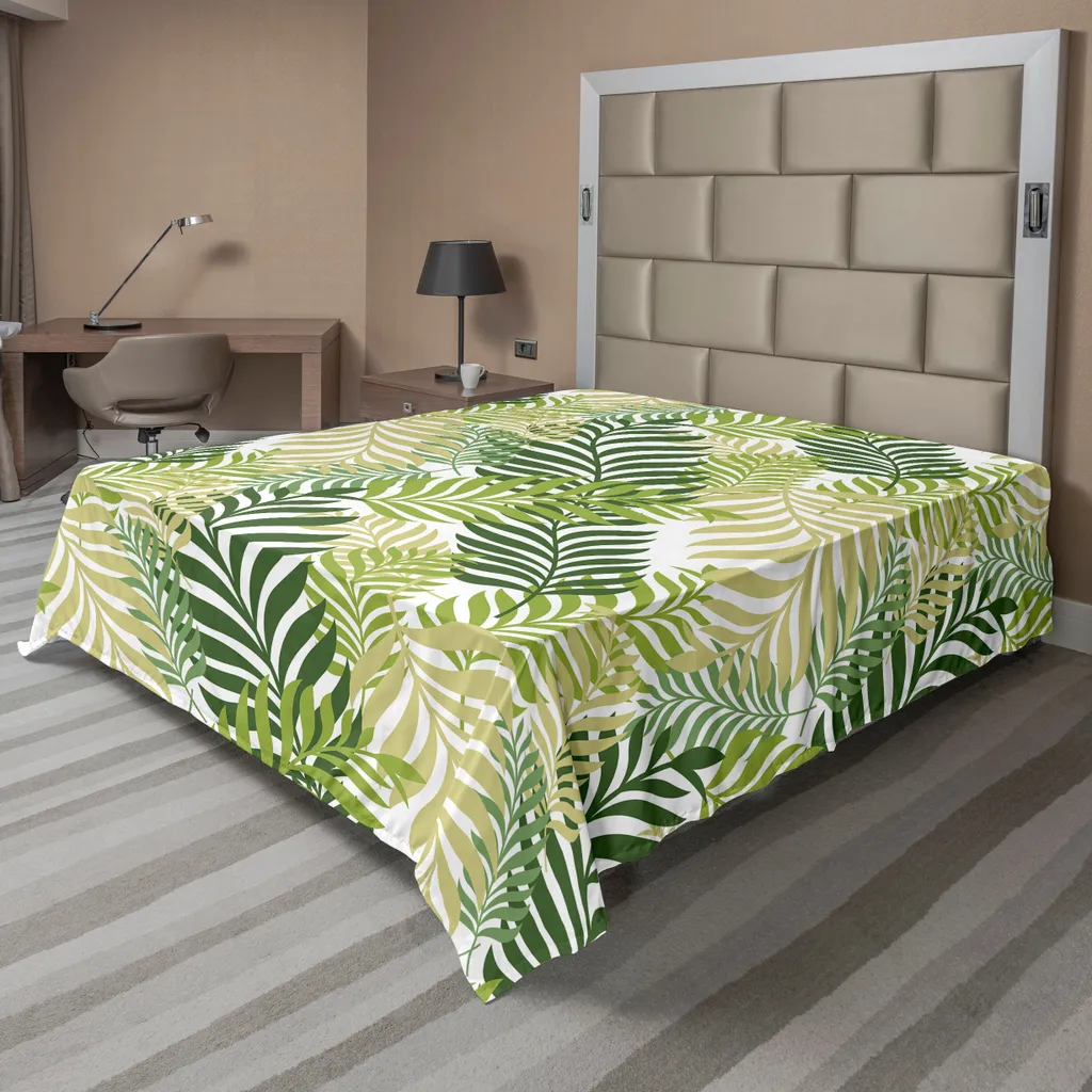 Drap de lit doux et confortable motif palmier exotique coloris écru